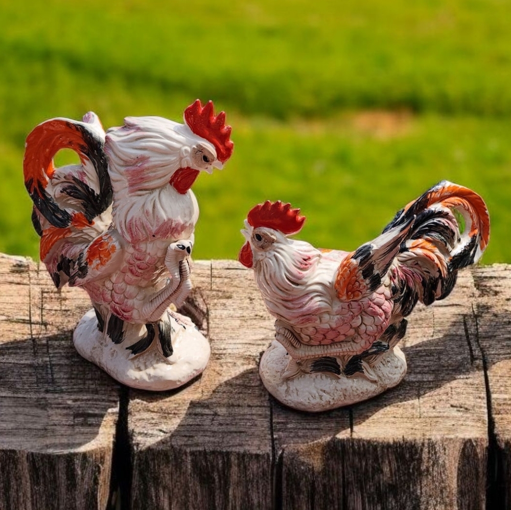 Vintage Rooster Figurines Pair by Gift Gallery Japan #E-8259  1940's